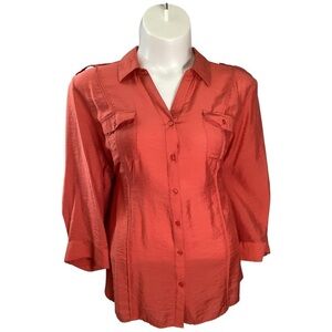 dressbarn Women's Bold Coral Button-Down Shirt Plus Size 3X